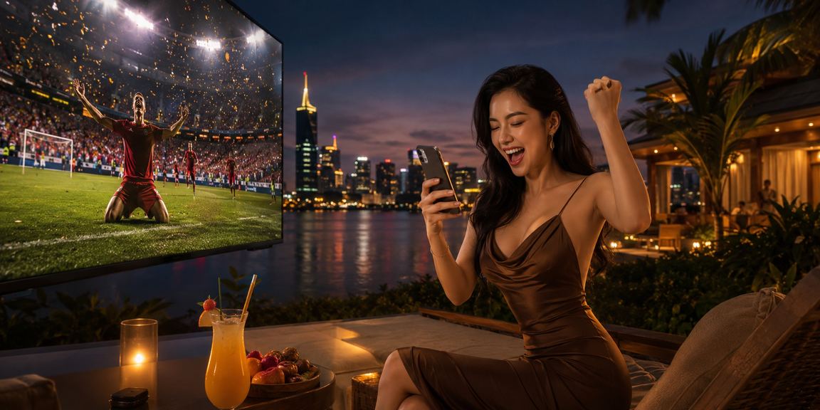 Không gian giải trí casino trực tuyến với dãy ánh sáng xanh huyền ảo